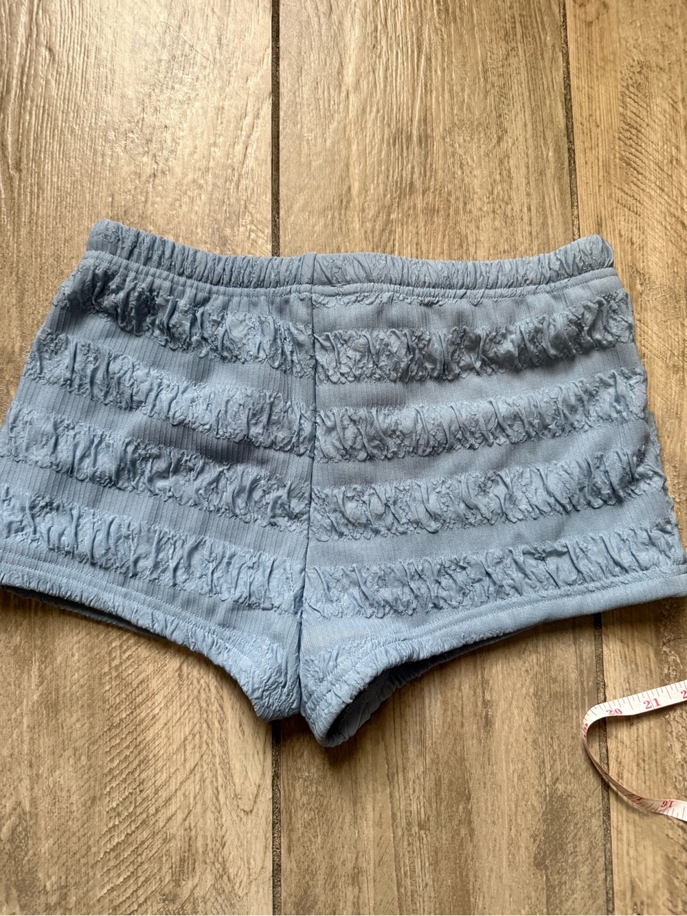 Textured Light Blue Ruffle Lounge Shorts - Picture 4 of 5